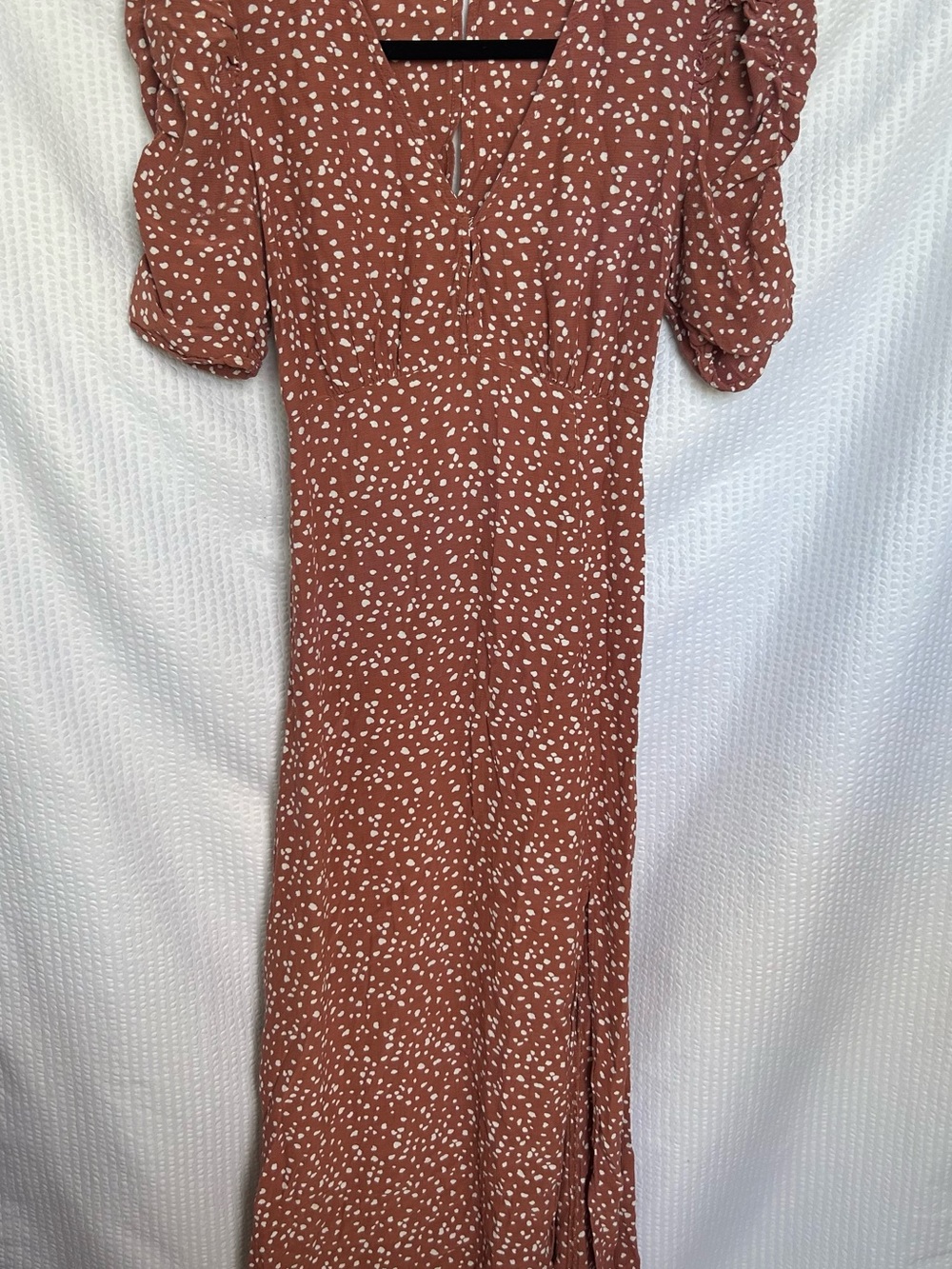 Abercrombie & Fitch Brown White Dot Puff-Sleeve Back Cutout Midi Dress Size XS
